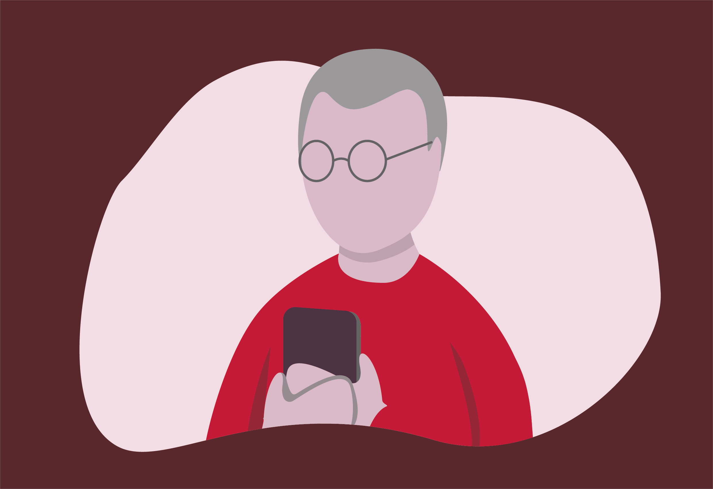Illustration av personer med glasögon som håller i en mobiltelefon.